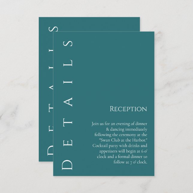 Cartão De Informações Detalhes do Casamento Verde Simples do Esmeralda M (Frente/Verso)
