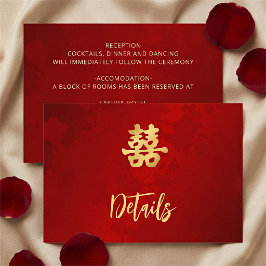 Cartão De Informações Detalhes do Casamento Vermelho Chinês