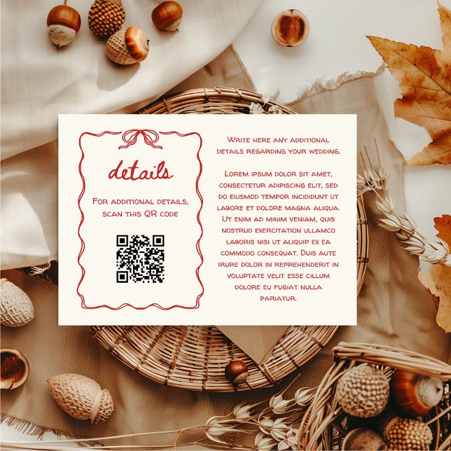 Cartão De Informações Detalhes do Casamento Vermelho do Desenho Retroati (Hand-drawn details card Red Hand Illustrated Quirky Funky Whimsical Retro Unique )