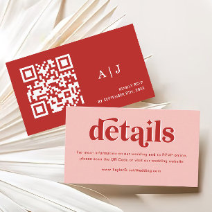 Cartão De Informações Detalhes do Casamento Vermelho e Rosa