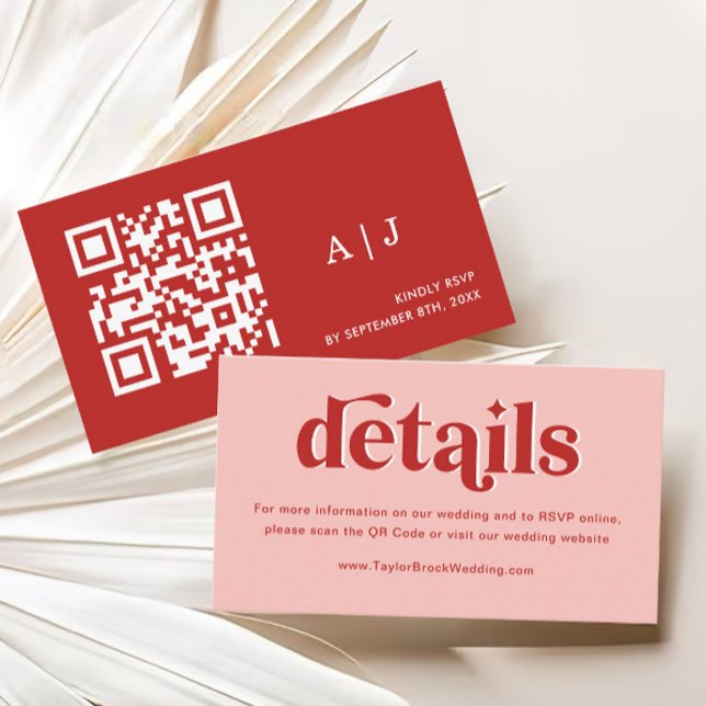 Cartão De Informações Detalhes do Casamento Vermelho e Rosa (Criador carregado)