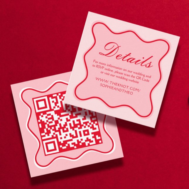 Cartão De Informações Detalhes do Casamento Vermelho e Rosa Qr Code (Criador carregado)