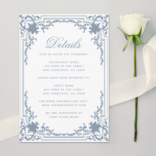 Cartão De Informações Detalhes do casamento vintage Dusty Blue Script Wh