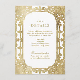 Cartão De Informações Detalhes do casamento vintage elegante Dourado