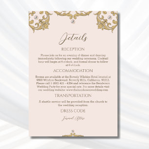 Cartão De Informações Detalhes do Casamento vintage Pearl Rosa-Rosa-orna