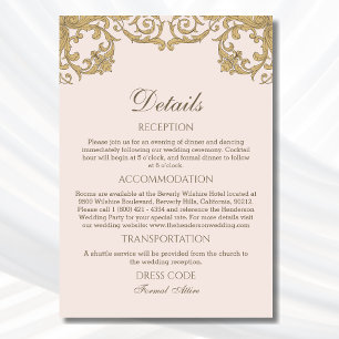 Cartão De Informações Detalhes do Casamento vintage Rococo do Ornamentad