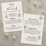 Cartão De Informações Detalhes do Casamento vintage Whimsical Desenhado<br><div class="desc">Cartão De Invólucro Whimsical De Destino Mão Inspirado Na Vintage. Este design lúdico e encantador apresenta um fundo macio, branco ou envelhecido, dando-lhe um eterno e uma sensação de safra. Um arco desenhado à mão no topo dá um tom divertido, rodeado por ilustrações deliciosas, como um vidro de champanhe, pano...</div>