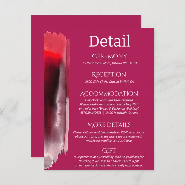 Cartão De Informações Detalhes do casamento Viva Magenta (Frente/Verso)