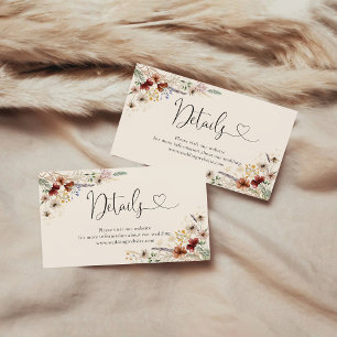 Cartão De Informações Detalhes do Chá de fraldas de Boho Tiny Wildflower
