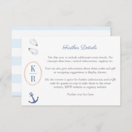 Cartão De Informações Detalhes do Chá de panela Monograma Costeiro Códig