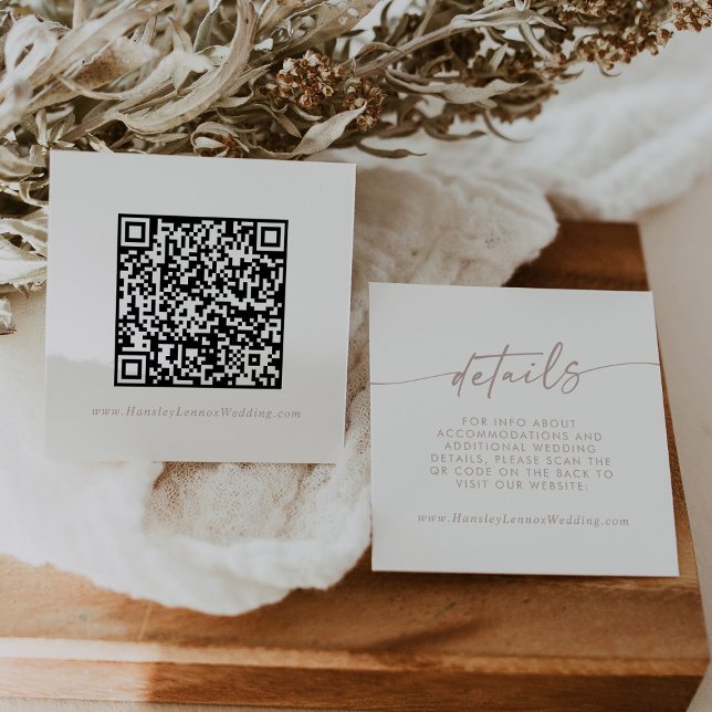 Cartão De Informações Detalhes do Código QR Boho Chic Blush Pink Weding (Criador carregado)