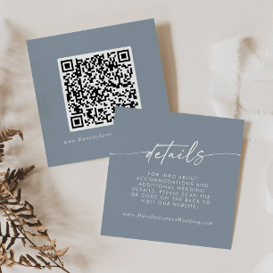 Cartão De Informações Detalhes do Código QR Boho Chic Dusty Blue Wedding