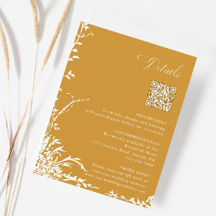 Cartão De Informações Detalhes do Código QR de Casamento Botânico Âmbar