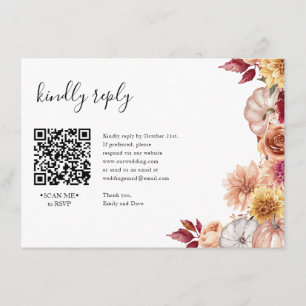 Cartão De Informações Detalhes do CÓDIGO QR de Casamento de RSVP Floral 