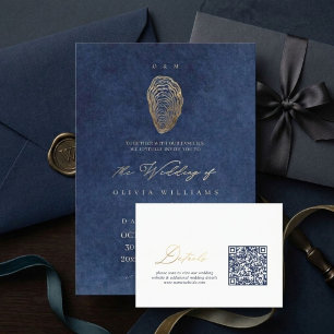 Cartão De Informações Detalhes do Código QR de Casamento Náutico Azul El