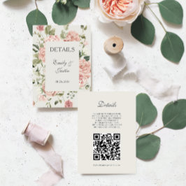Cartão De Informações Detalhes do código QR de Casamento Rosa Rosa Rosa 