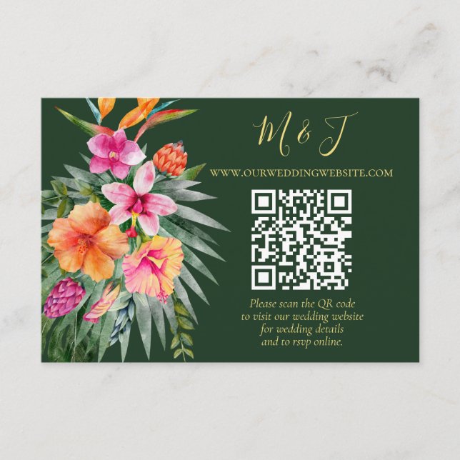 Cartão De Informações Detalhes do Código QR de Casamento Tropical Floral (Frente)