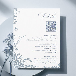 Cartão De Informações Detalhes do Código QR do Casamento Botânico Azul E