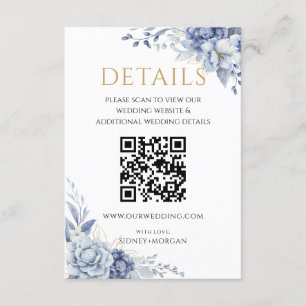 Cartão De Informações Detalhes do código QR do casamento Floral Azul Ele