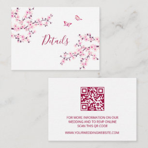 Cartão De Informações Detalhes do Código QR do Casamento Rosa Flor de Ce