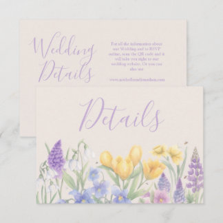 Cartão De Informações Detalhes do Código QR Floral Lavanda da Flor Silve