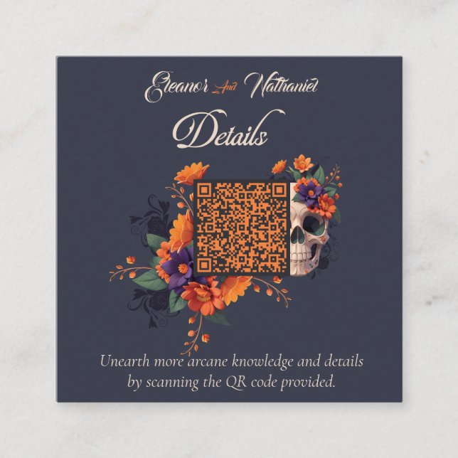 Cartão De Informações Detalhes do código QR minimalista floral gótico el (Frente)