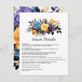 Cartão De Informações Detalhes do convidado azul, roxo, Dourado e preto