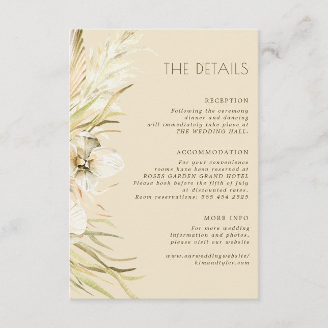 Cartão De Informações Detalhes do convidado de boho botânico (Frente)