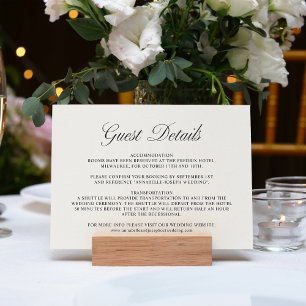 Cartão De Informações Detalhes do Convidado de Casamento Branco Formal d