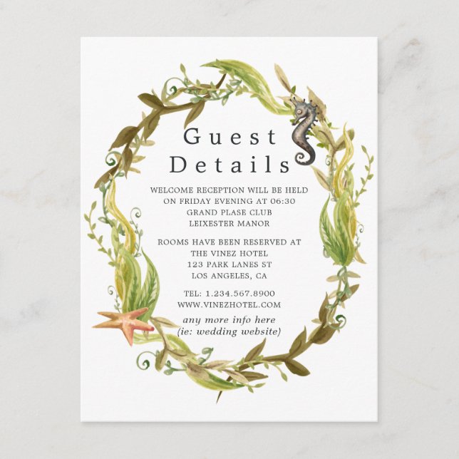 Cartão De Informações Detalhes do Convidado de Casamento de Algas Maríti (Frente)