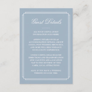 Cartão De Informações Detalhes do Convidado de Casamento Dusty Blue Deco