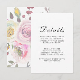 Cartão De Informações Detalhes do Convidado de Casamento Floral Elegante