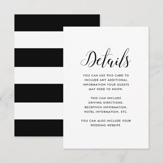 Cartão De Informações Detalhes do Convidado de Stripes Negra e Branca (Frente/Verso)