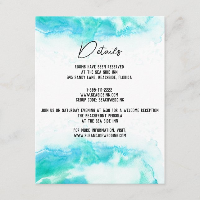 Cartão De Informações Detalhes do Convidado de Waves Azuis de Casamento  (Frente)
