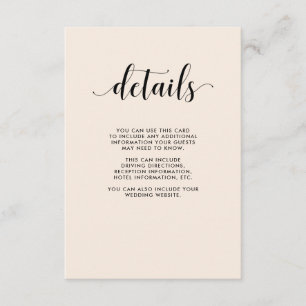 Cartão De Informações Detalhes do Convidado do Casamento do Blush Elegan
