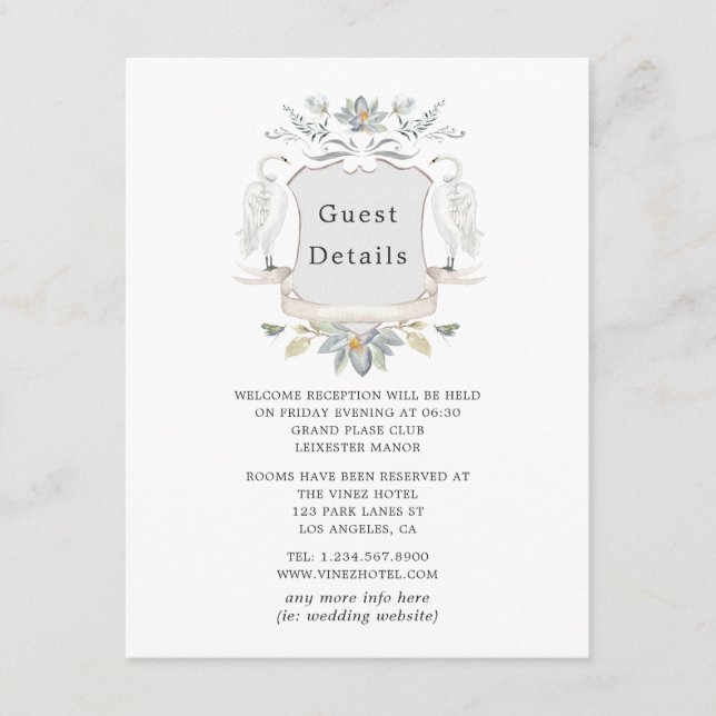 Cartão De Informações Detalhes do Convidado do Casamento Lakeside (Frente)