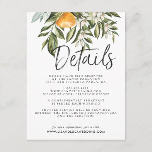 Cartão De Informações Detalhes do Convidado Elegante Citrus Orchard Boho