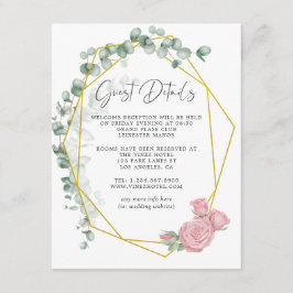 Cartão De Informações Detalhes do Convidado Geométrico Eucalyptus Rosa