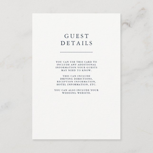 Cartão De Informações Detalhes do Convidado para Casamento Boho Navy Peo (Frente)