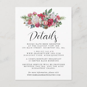 Cartão De Informações Detalhes do Convidado para Casamento Floral Vermel