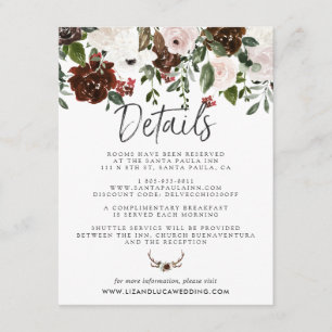 Cartão De Informações Detalhes do Convidado Rustic Country Floral Boho