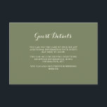 Cartão De Informações Detalhes do Convidado Sage e Ivory<br><div class="desc">Este cartão de informações do convidado elegante apresenta um rico verde sálvia na frente,  com texto colorido marfim e um verso marfim correspondente. Você pode usar esses cartões para incluir informações sobre o seu casamento,  direções,  acomodações e tudo o mais que você precise que seus convidados saibam.</div>