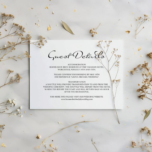 Cartão De Informações Detalhes do Convidado sobre Casamento Branco da Ca (Criador carregado)