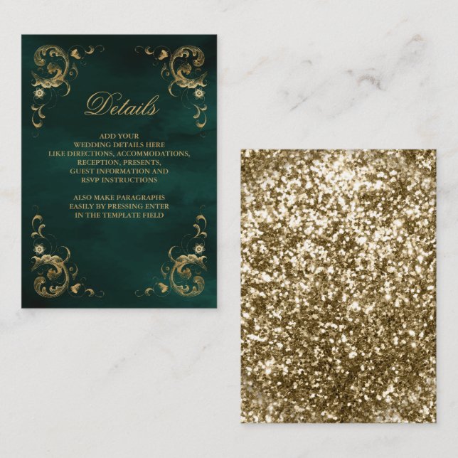 Cartão De Informações Detalhes do Emerald Green do Quadro Dourado antigo (Frente/Verso)