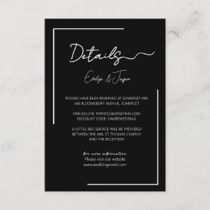 Cartão De Informações Detalhes do Evento de Casamento Preto Premium