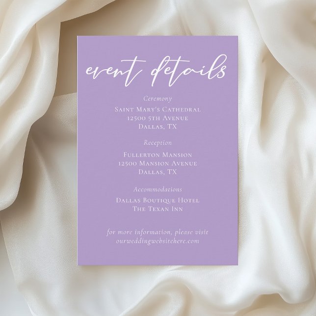 Cartão De Informações Detalhes do evento de casamento roxo, Lilac (Criador carregado)