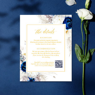 Cartão De Informações Detalhes do Floral Amarelo e Azul Elegante RSVP Có