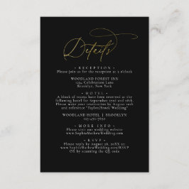 Cartão De Informações Detalhes do Glam Black e Dourado Casamento