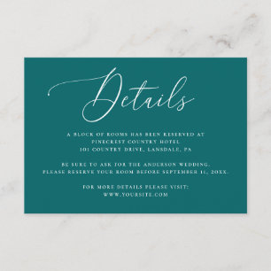 Cartão De Informações Detalhes do Hotel de Casamento Deep Teal Tom Joi