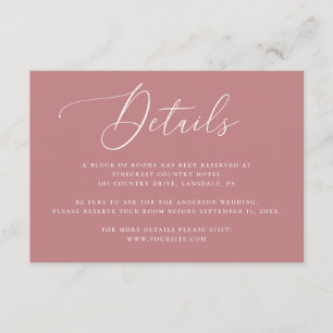 Cartão De Informações Detalhes do Hotel de Casamento Rosa Rosa Acomodaçã